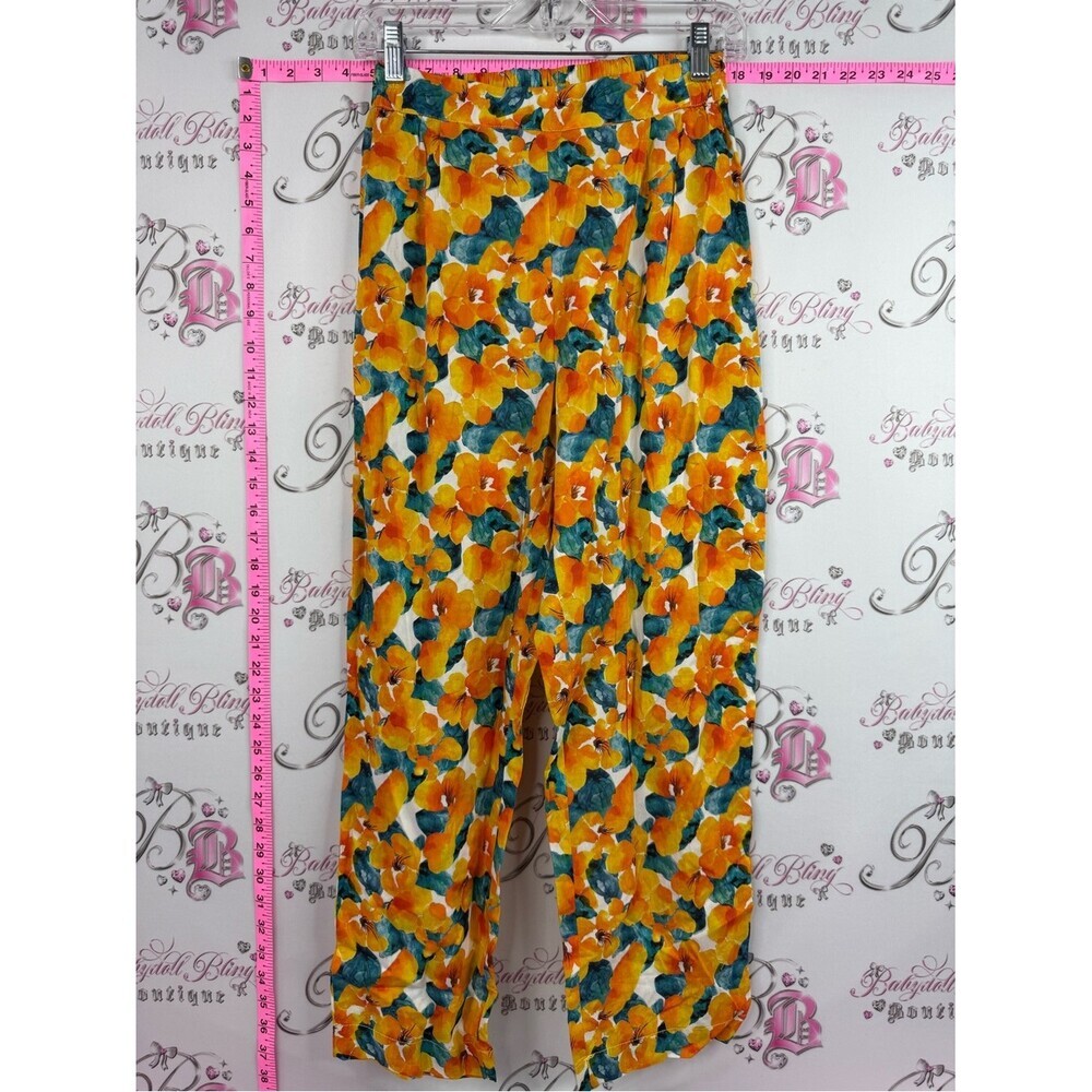Pants floral flowers  Wide Leg Floral Pants - Yellow white orange blue